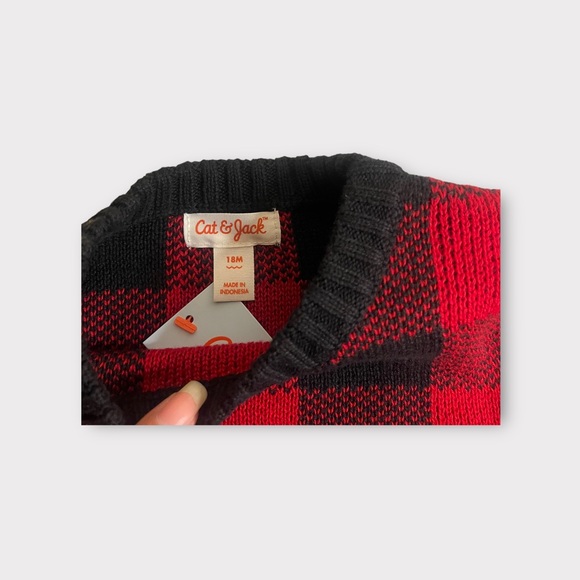 Cat & Jack Holiday Red & Black Checker Sweater - Picture 3 of 5